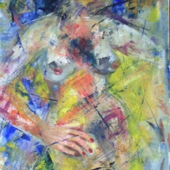 Nude in Blue & Yellow Acrylic painting on watercolour paper 24x18in