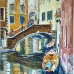 yvonne west Venetian Canal 2 watercolour on yupo paper 23x17in framed
