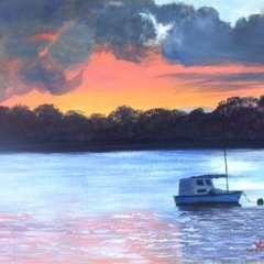 yvonne west evening mooring acrylicon watercolour paper 630gsm 22x14 in UF