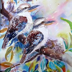 two kookaburras watercolour yvonne west
